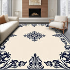 Ornate Navy Medallion Cream Rug