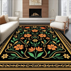 Orange Floral Vine Border Rug