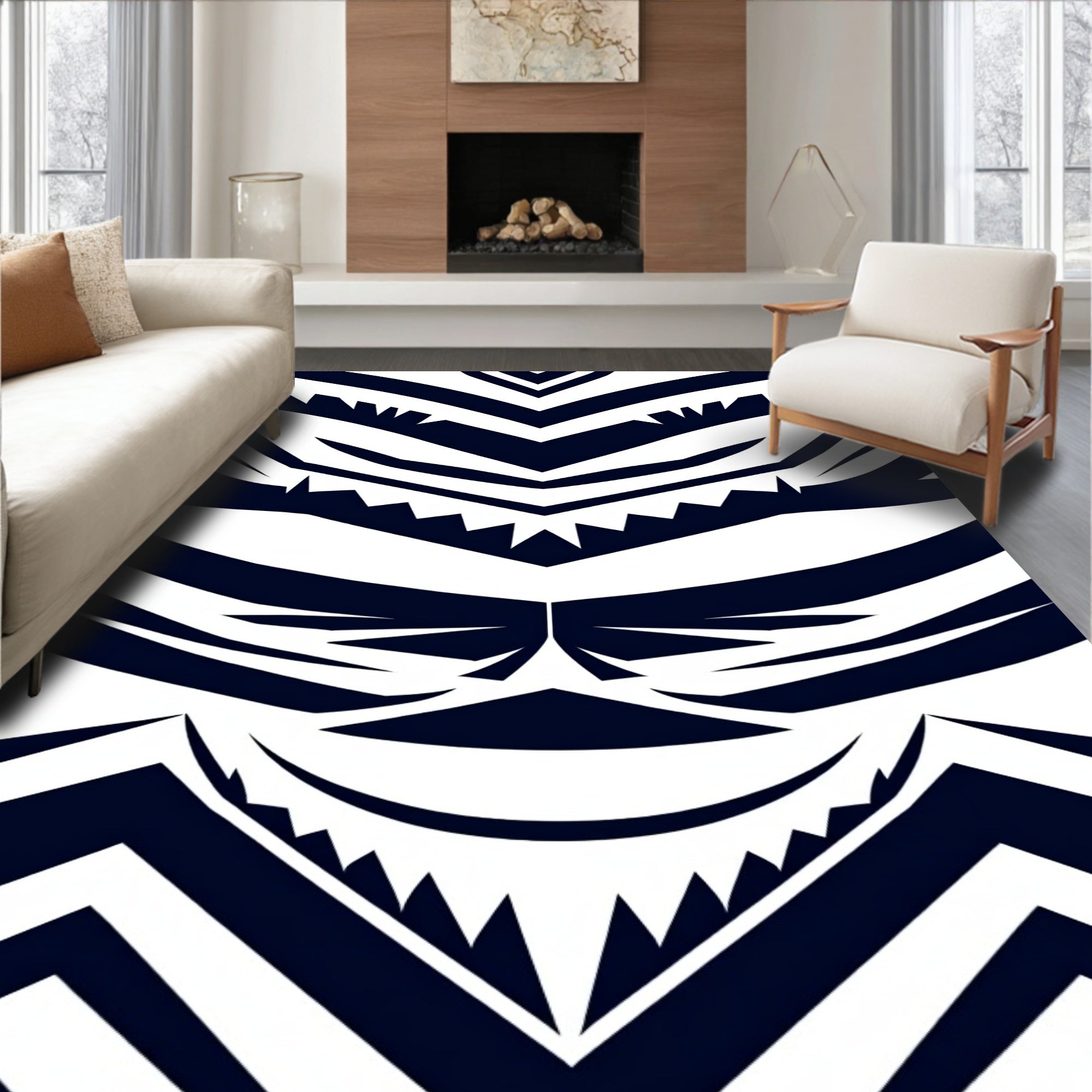 Bold Navy Tribal Stripes Rug
