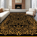 Ornate Golden Scrollwork Intricate Square Rug