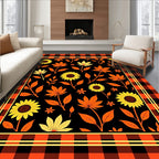 Orange and Yellow Sunflower Foliage Plaid Rug