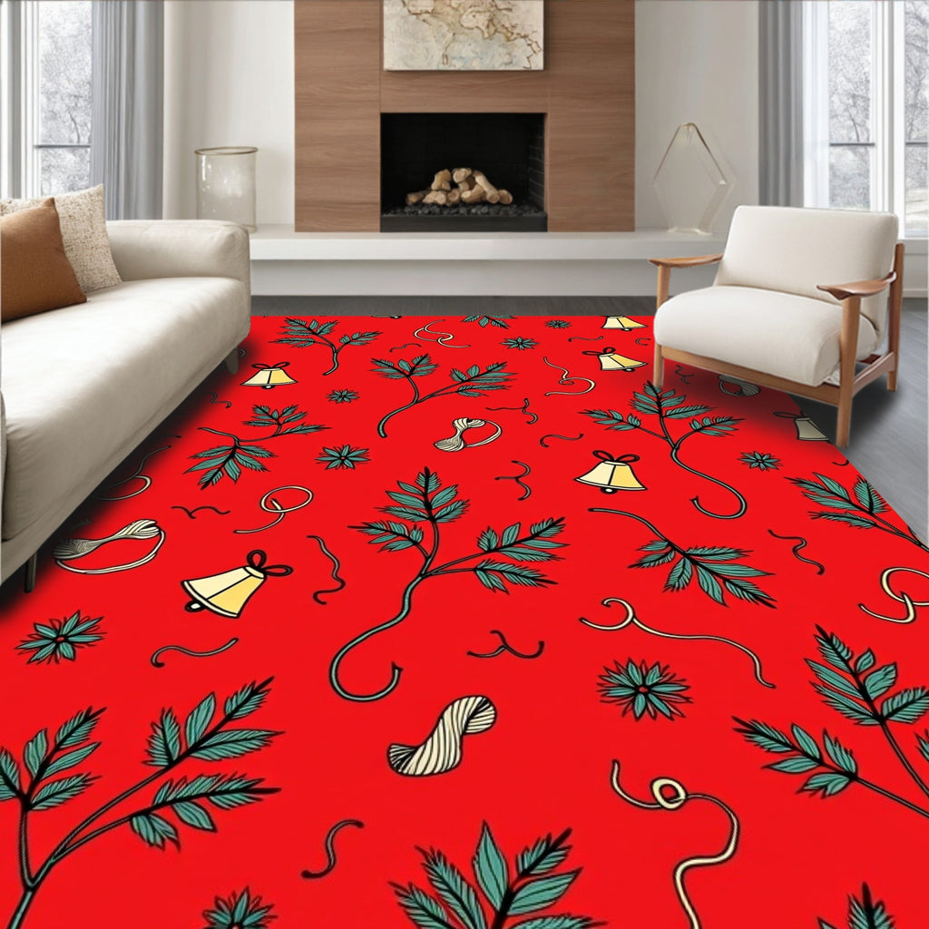 Red Bells Greenery Ribbon Collage Rug