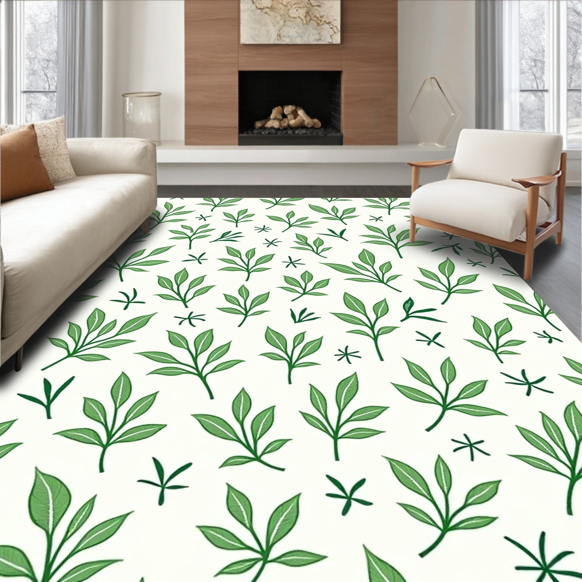 Simple Green Leaf Scatter Rug