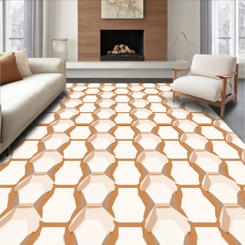 Golden Warm Hexagonal Texture Rug