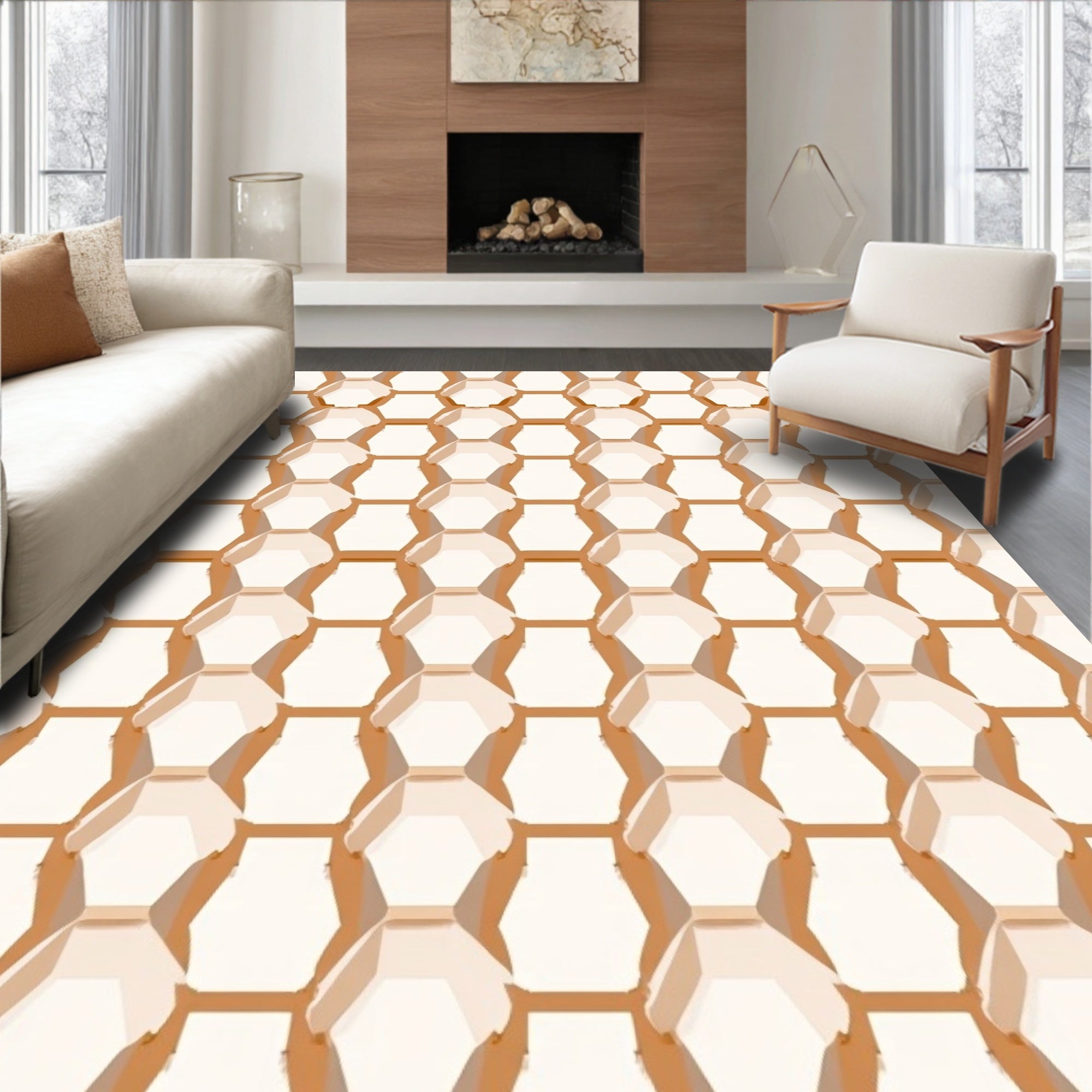 Golden Warm Hexagonal Texture Rug