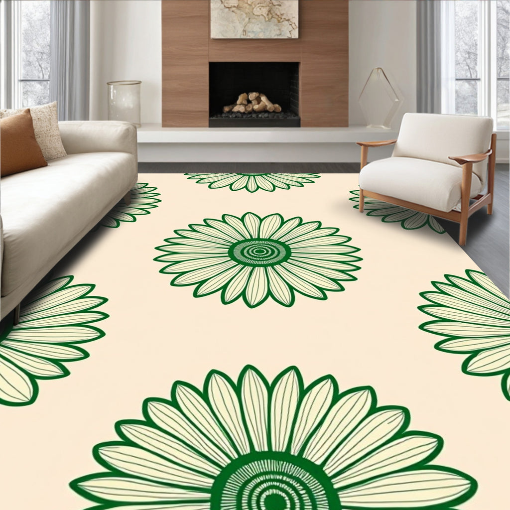 Verdant Green Daisy Blossom Repeater Rug