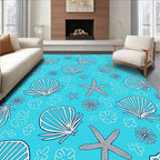 Blue Seashell Starfish Floral Collage Rug