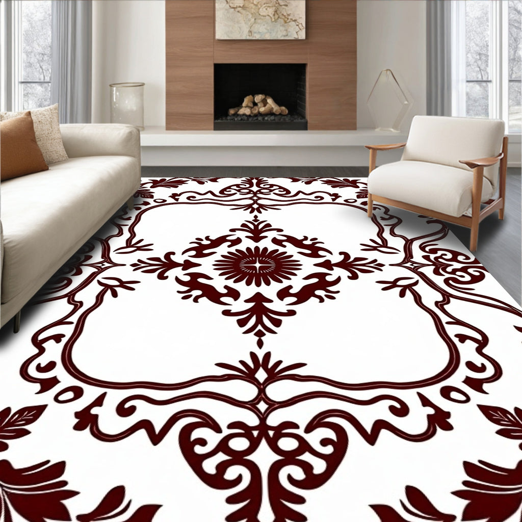 Deep Burgundy Classic Floral Medallion Rug
