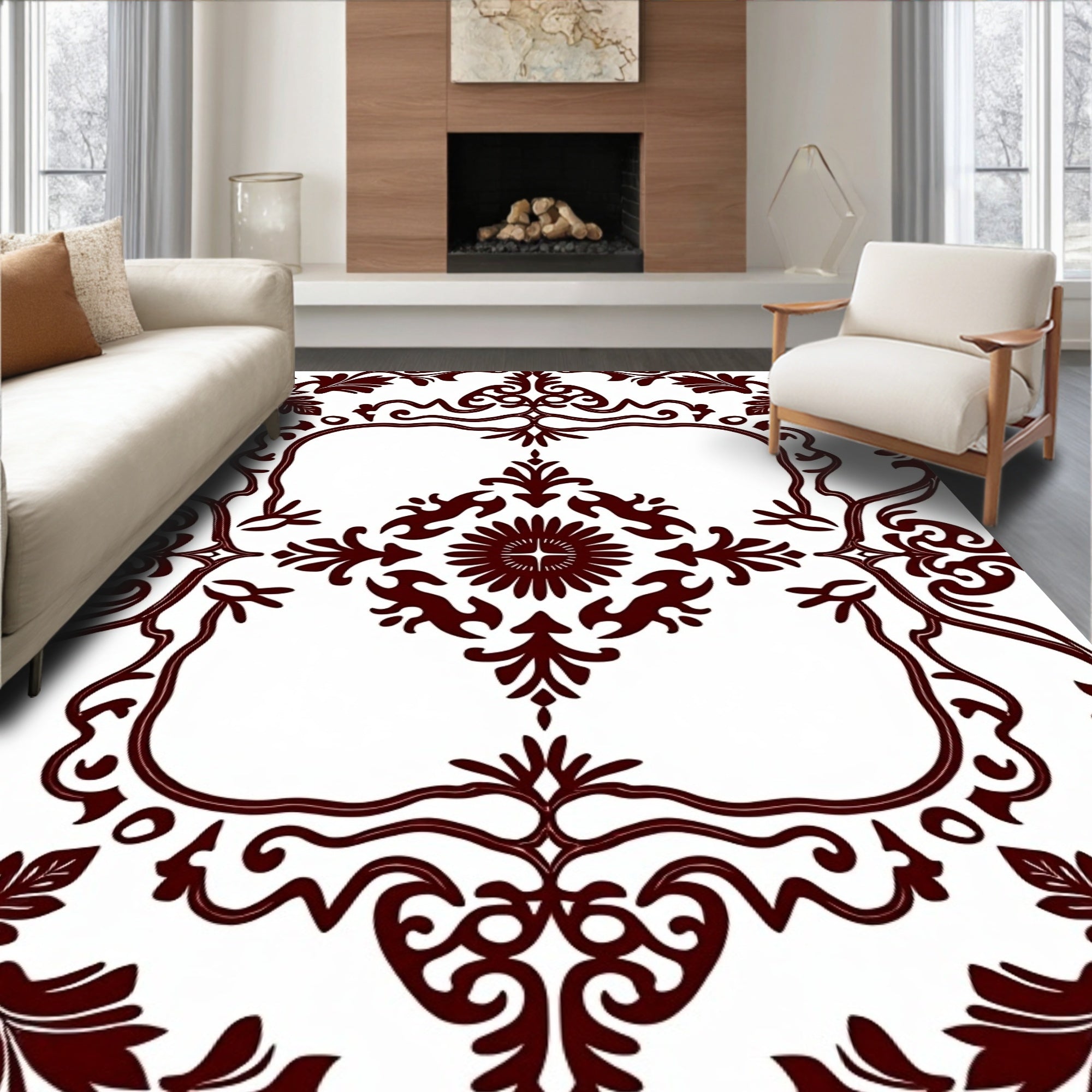 Deep Burgundy Classic Floral Medallion Rug