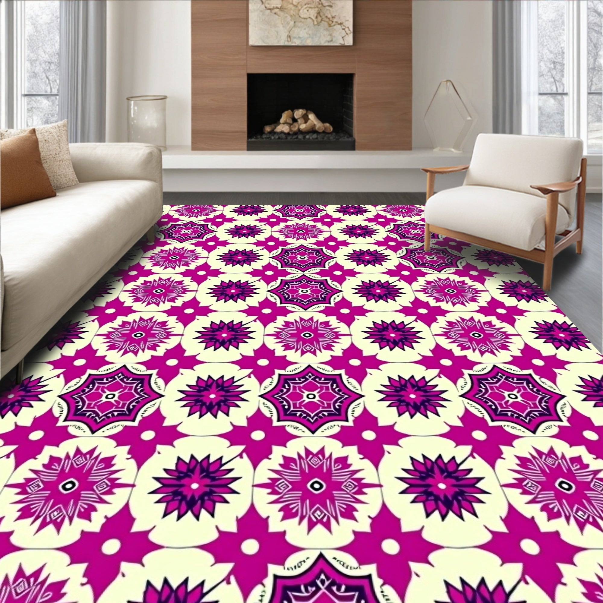 Vivid Magenta Geometric Starburst Rug