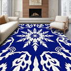 Royal Blue White Intricate Floral Medallion Rug
