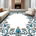 Blue and Cream Floral Scrollwork Rug