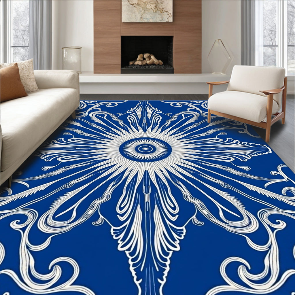 Elegant Cobalt Sunburst Swirl Rug