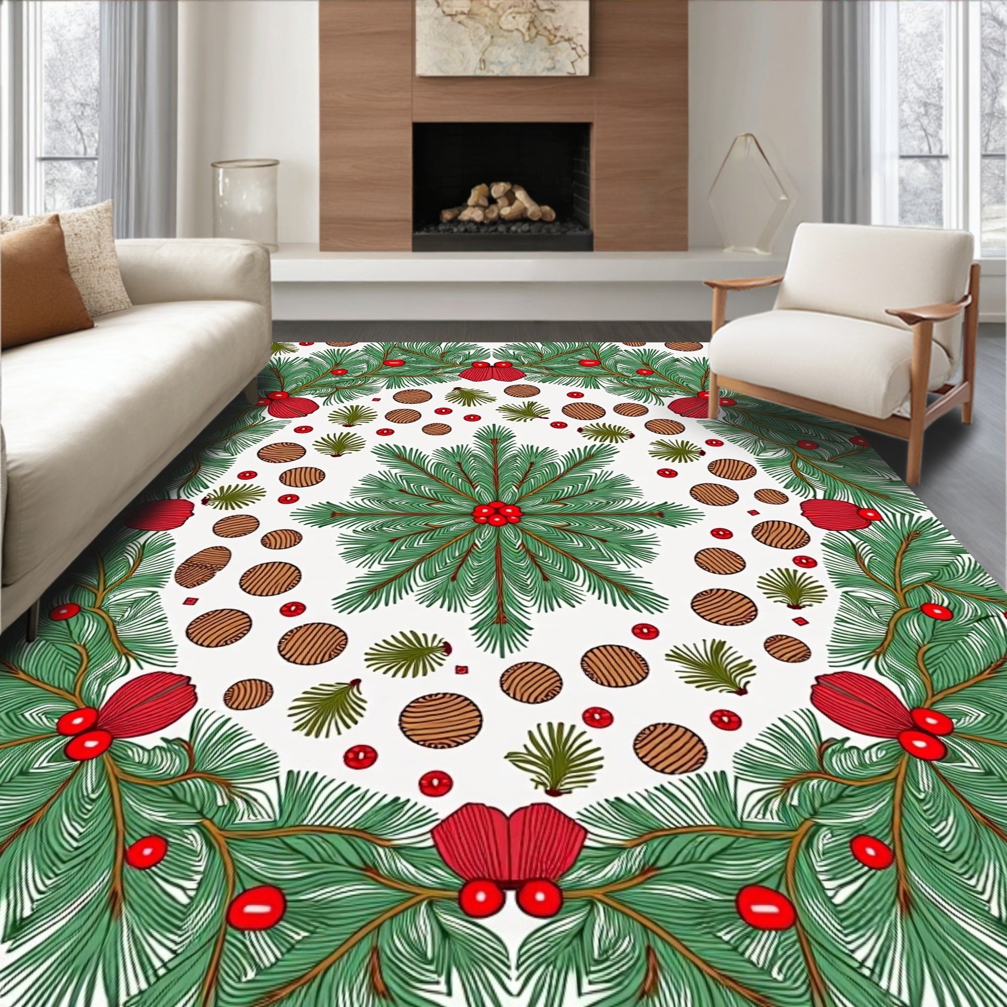 Evergreen Berry Holly Garland Rug