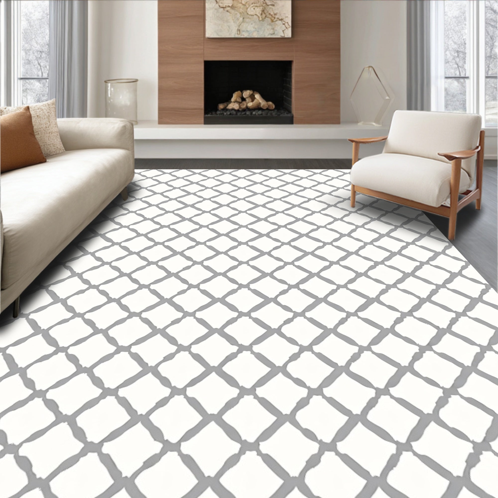 Subtle Gray Diamond Trellis Rug