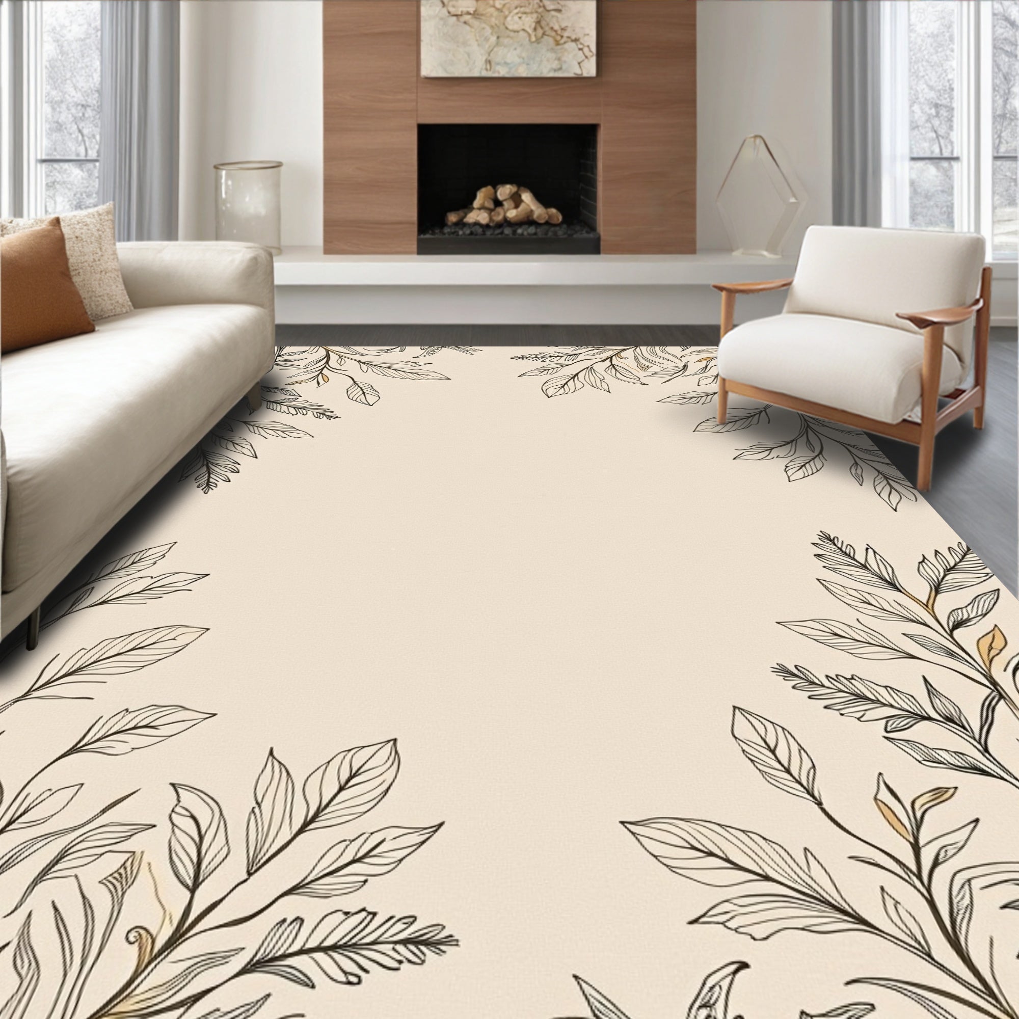 Earthy Branches Outline Floral Rug