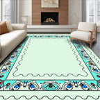 Aqua White Floral Border Rectangular Rug