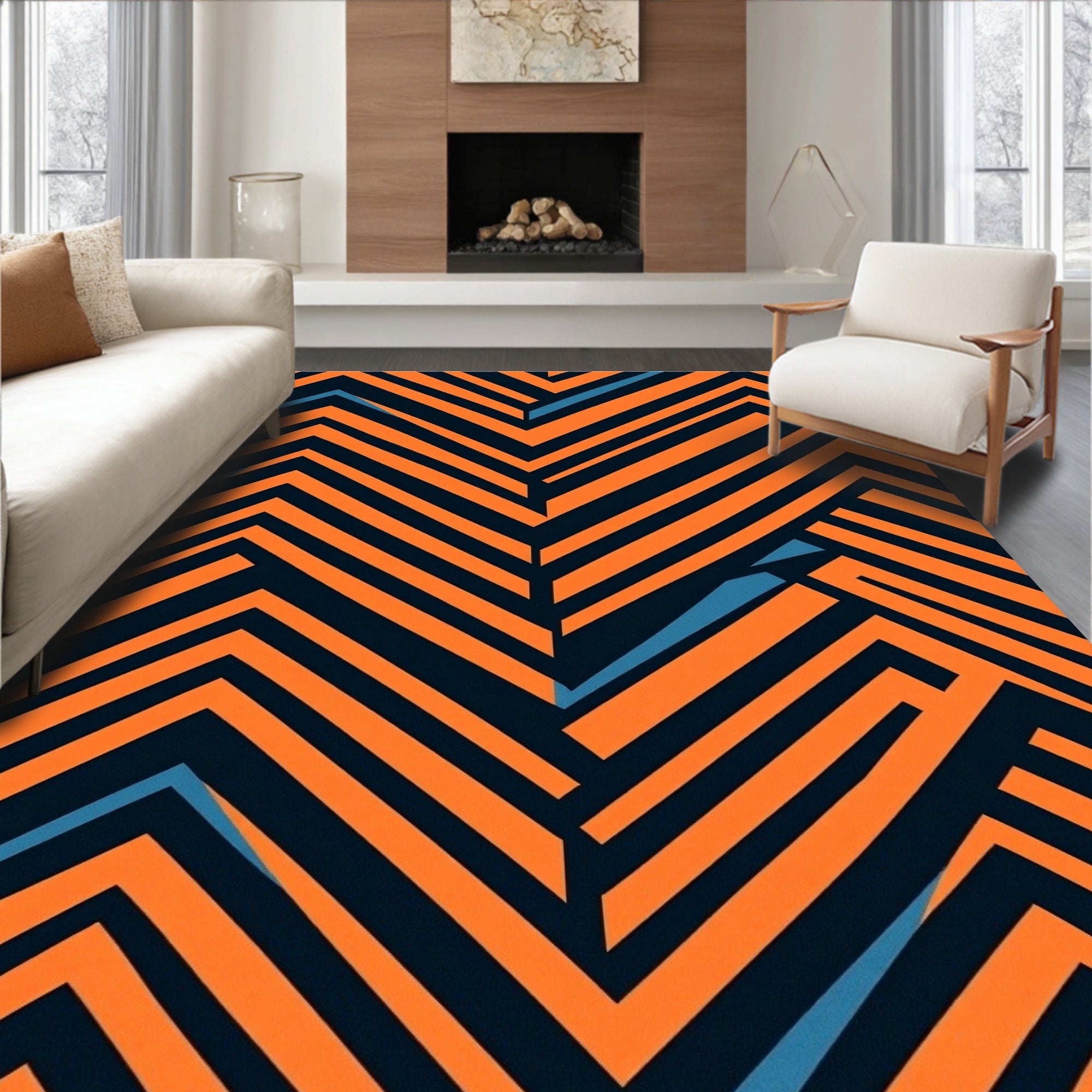 Bold Orange Blue Zigzag Lines Rug