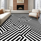 Bold Black White Intersecting Stripes Rug