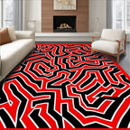 Bold Red Black Geometric Maze Rug