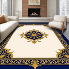 Ornate Blue Gold Medallion Border Rug