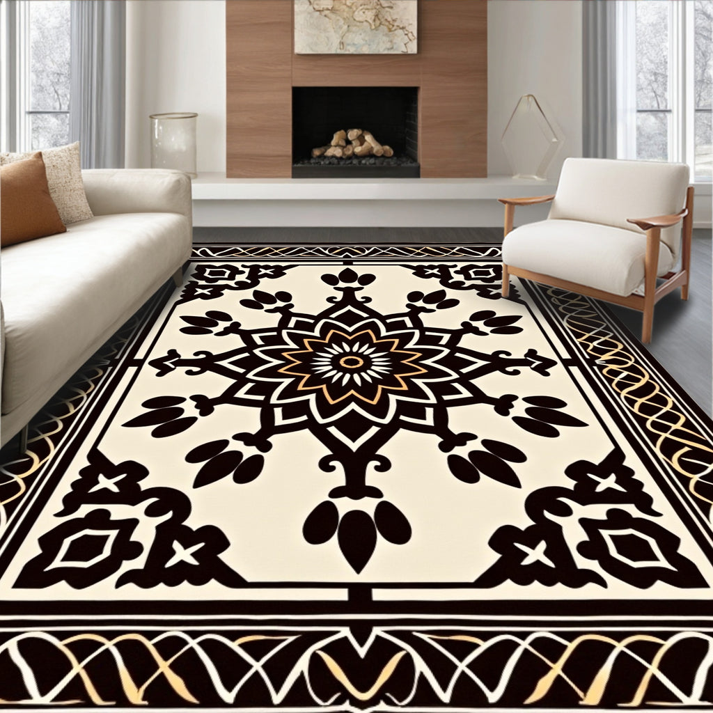 Classic Black Gold Medallion Frame Rug