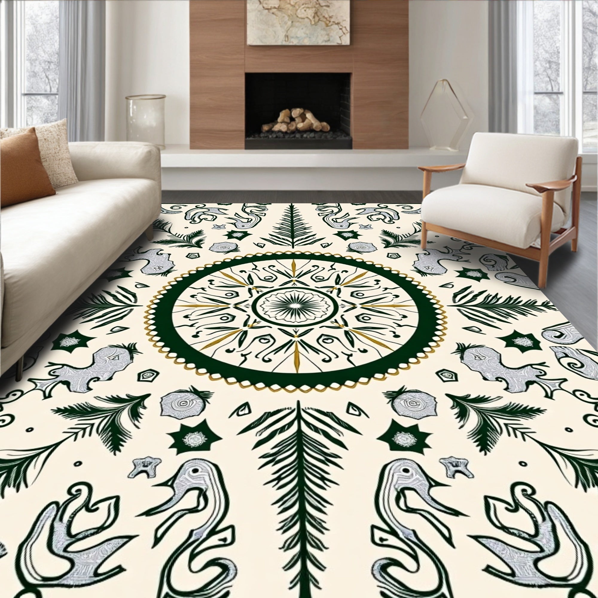 Dark Green Emerald Sunburst Garden Rug