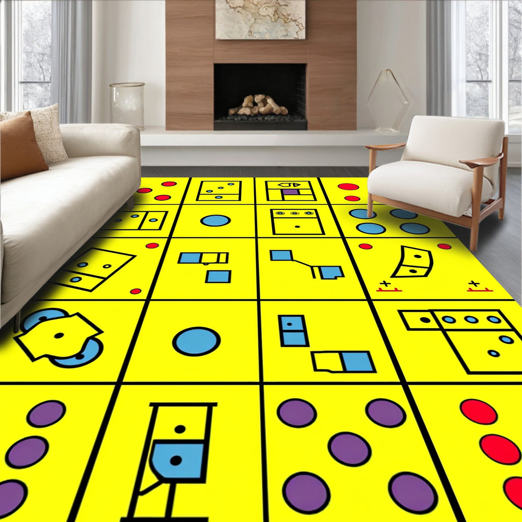 Retro Yellow Geometric Shapes Rug