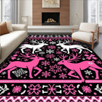 Pink White Deer Snowflake Nordic Rug