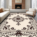 Ornate Black Floral Palmette Scroll Rug
