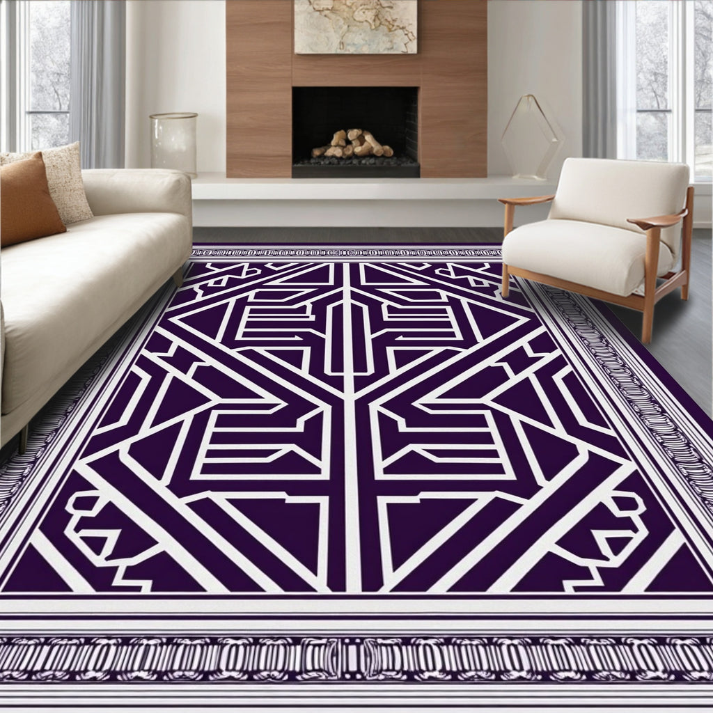 Deep Purple Geometric Art Deco Lines Rug