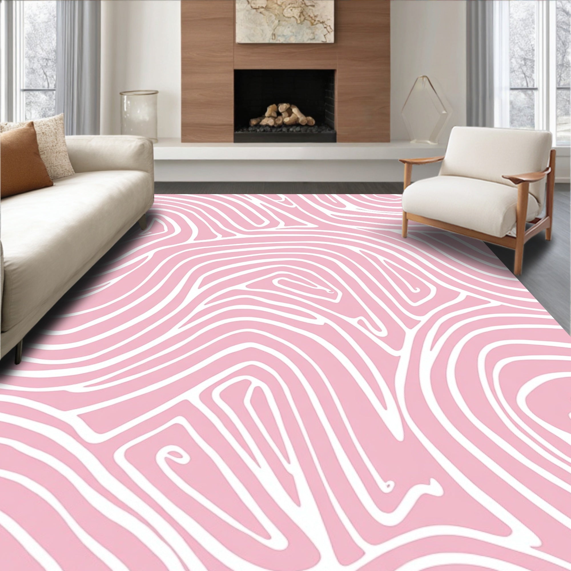 Soft Pink Swirling Lines Rug