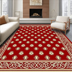 Crimson Red Cream Bordered Medallion Rug