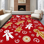 Red Gingerbread Man Snowman Swirls Rug