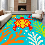 Red Yellow Turtle Ocean Coral Floral Rug