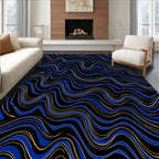 Bold Blue Golden Wave Abstract Rug