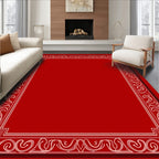 Elegant Red Border Scrollwork Rectangle Rug