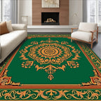 Emerald Green Floral Medallion Border Rug