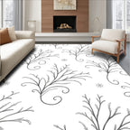 Delicate Black Floral Swirl Whimsical Art Rug