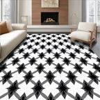 Black Gray Lattice Fleur de Lis Rug