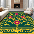 Emerald Green Floral Starburst Border Rug