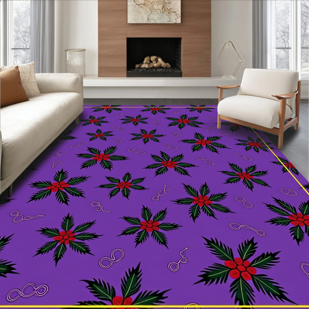 Purple Holly Berry Floral Swirl Rug