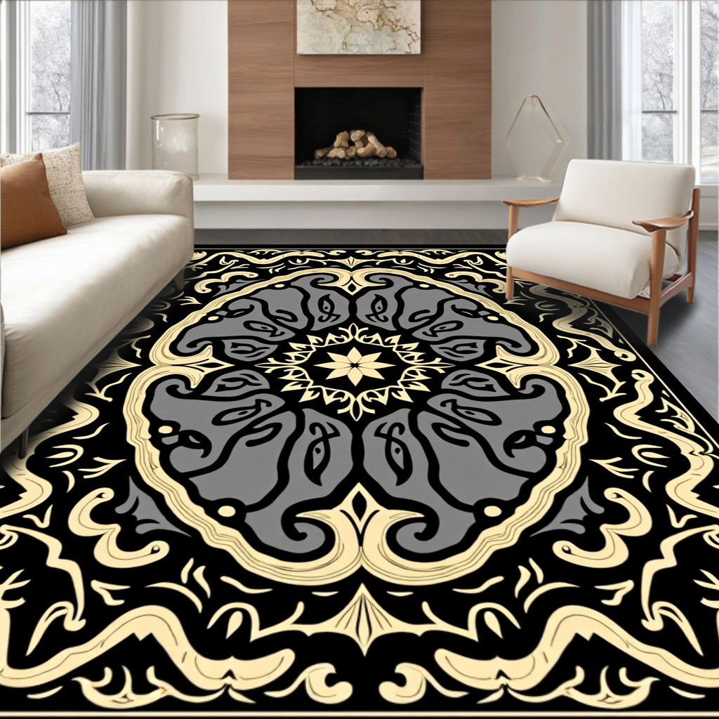 Intricate Gray Black Archway Floral Rug