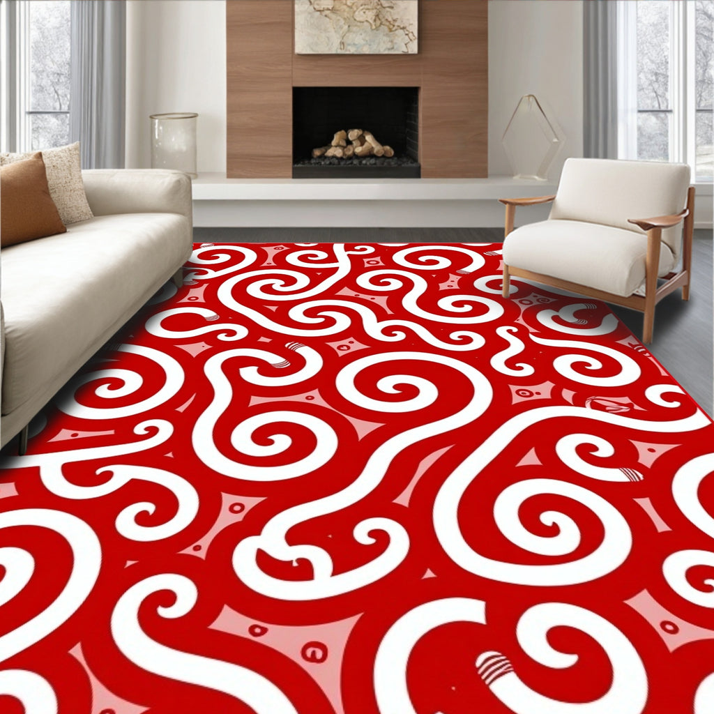 Bold Red Swirl Tribal Rug