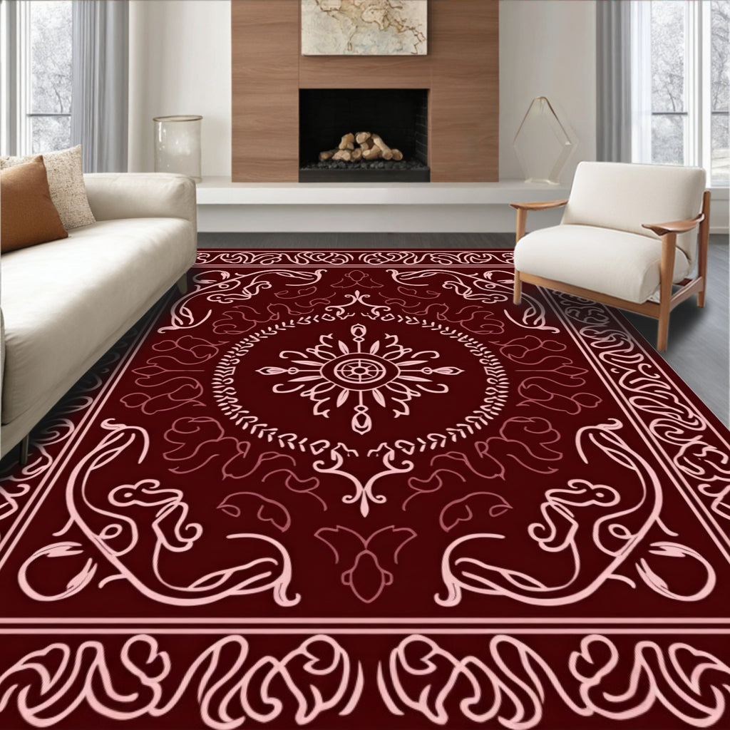 Crimson Floral Medallion Square Rug