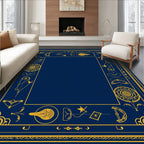 Golden Mystic Symbols Blue Border Rug