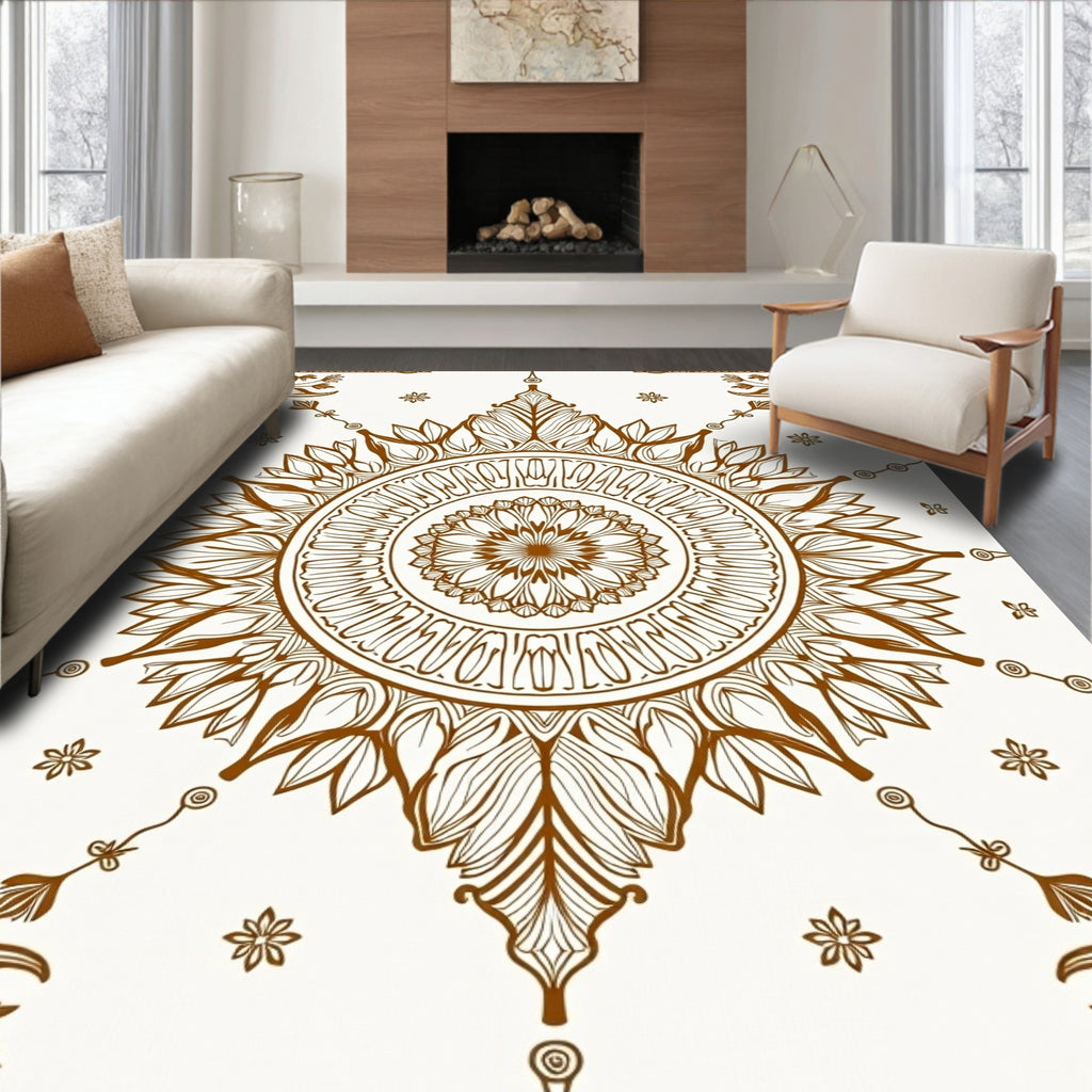Brown Floral Sunburst Medallion Rug