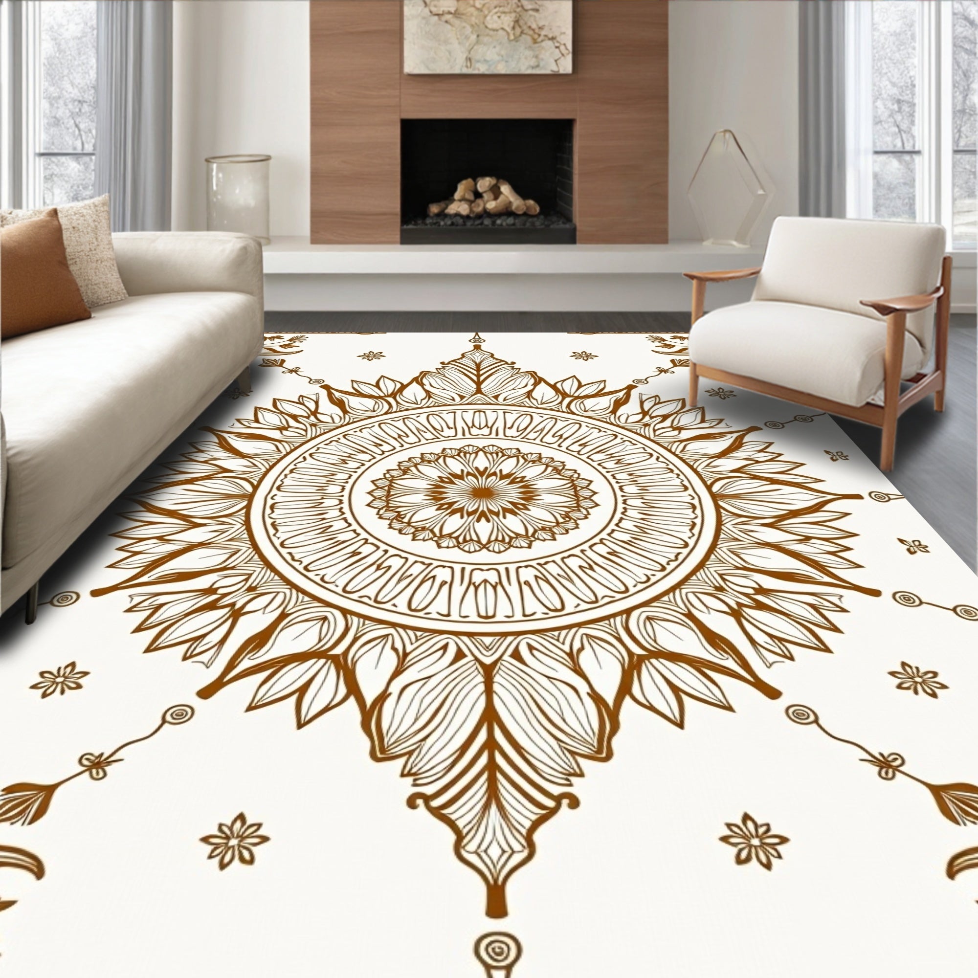 Brown Floral Sunburst Medallion Rug