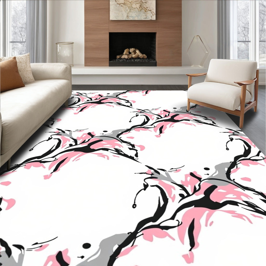 Pink Black Gray Abstract Splatter Flow Rug