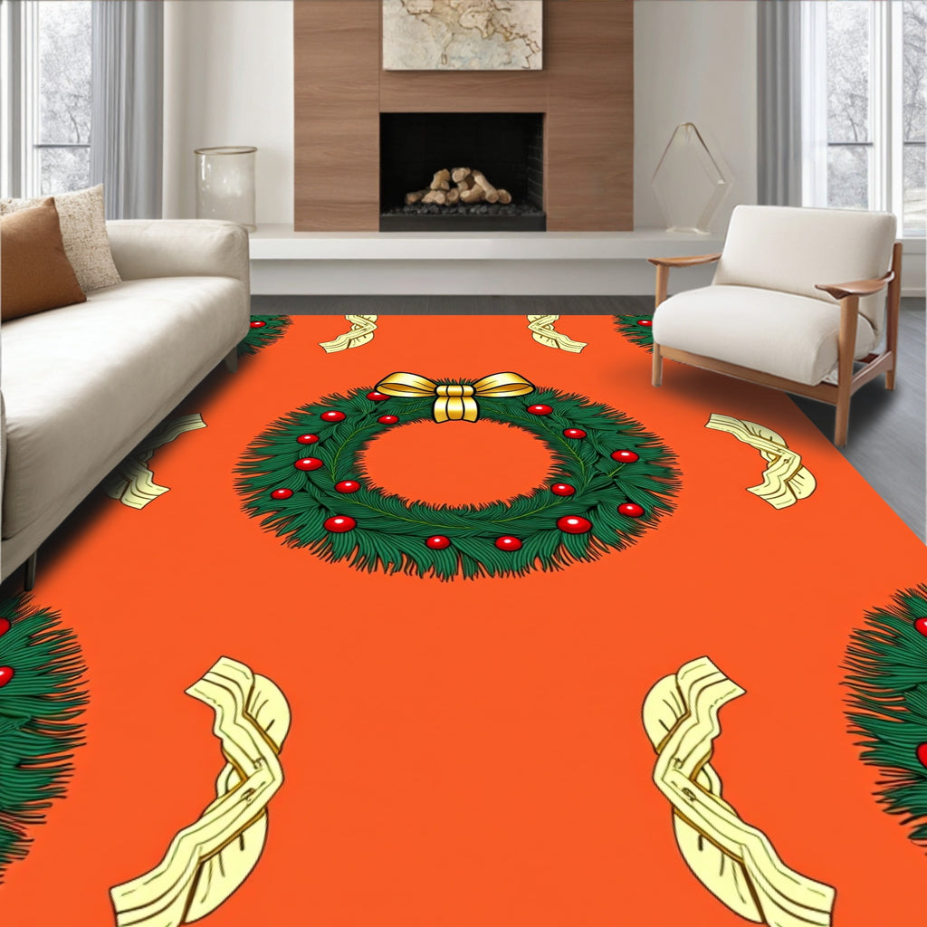 Christmas Wreath Golden Bow Garland Rug